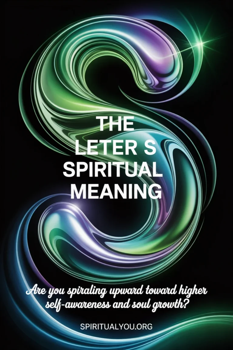 Fluid, spiraling design of the letter S resembling a path with centered text “The Letter S Spiritual Meaning” and the question “Are you spiraling upward toward higher self-awareness and soul growth?” plus spiritualyou.org branding. Visualizes letter S symbolism, soul cycles, and spiritual evolution.