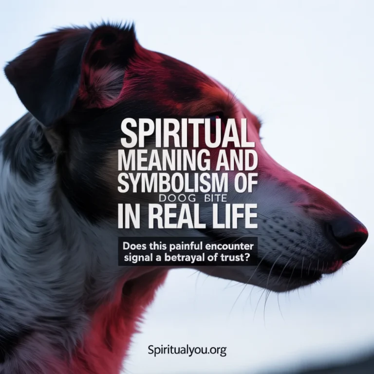 A dramatic silhouette of a dog in profile against a dark background, evoking a sense of warning. Bold text reads Spiritual Meaning And Symbolism Of Dog Bite In Real Life, questioning if this signals a betrayal of trust. The image visually represents the concept of loyalty turning into aggression or a spiritual wake-up call.