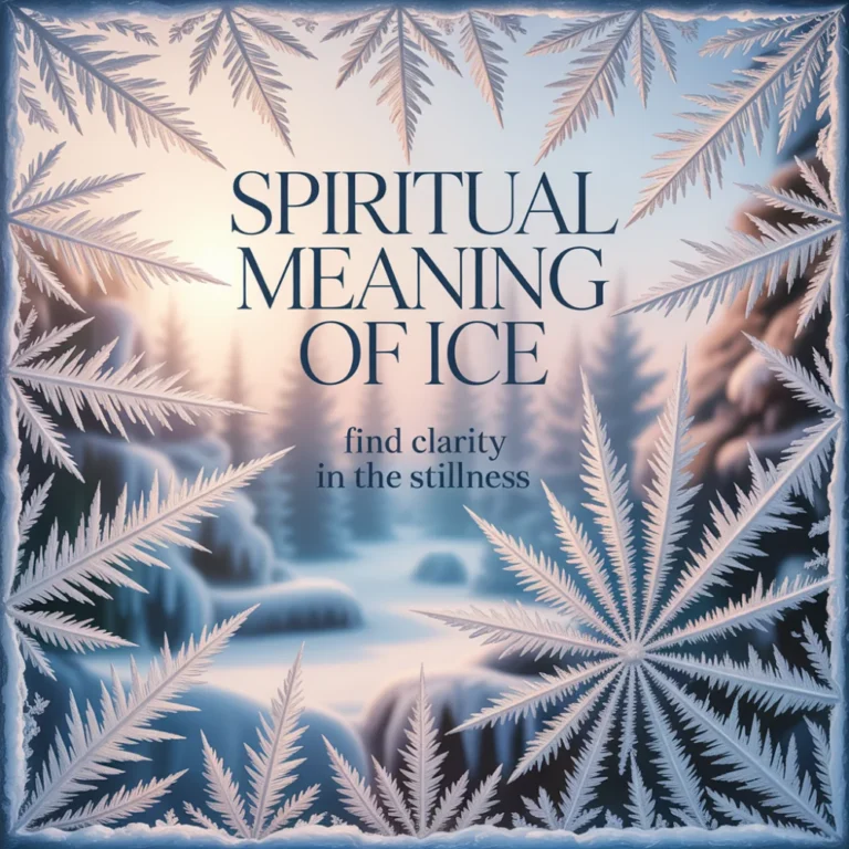 This nature-based design features a frozen landscape or icy surface, representing the spiritual themes of stagnation, isolation, but also purity and preservation. The sharp details of the ice crystals draw the eye, creating a beautiful yet cold aesthetic that matches the topic. The text "Spiritual Meaning of Ice" is bold and central, ensuring visibility for users searching for weather symbolism or dream meanings. A message about finding clarity encourages the viewer to look beyond the coldness of the symbol to find the wisdom hidden in the stillness.